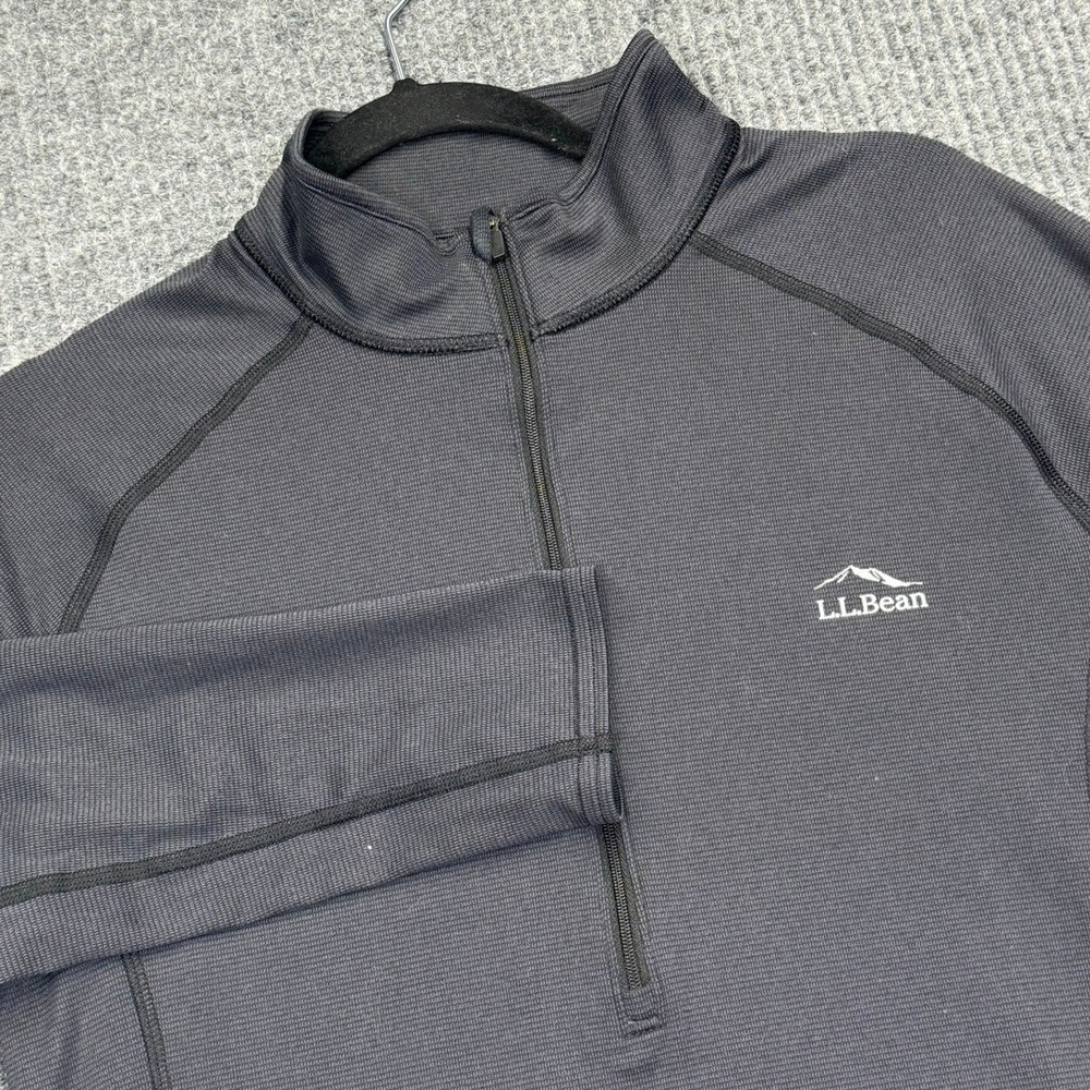 LL Bean Mens Large Tall 1/4 Zip Pullover Gray Grid Fleece Active Top